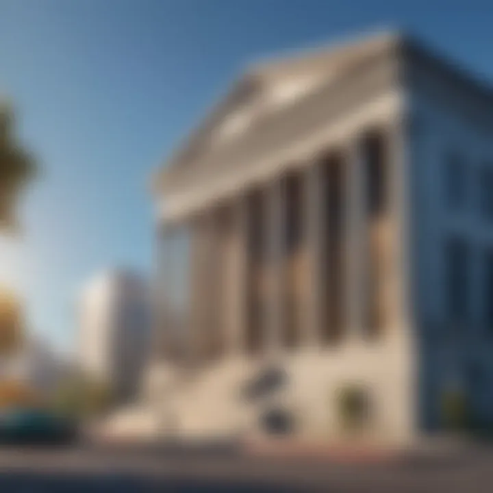 A close-up of a bank building with a clear blue sky