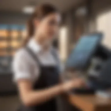 Interactive experience of a business owner with a POS solution Small business owner engaging with a POS system