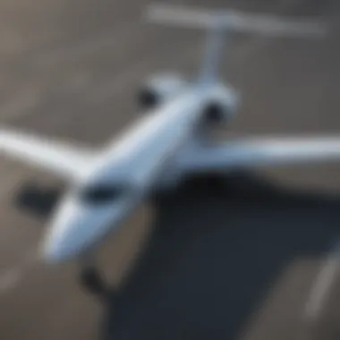 Aerial view of a private jet on the runway