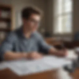 A student reviewing financial documents