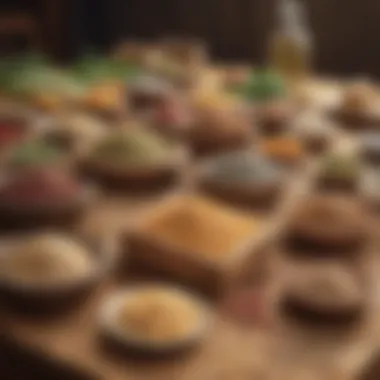 A diverse array of raw commodities displayed on a wooden table