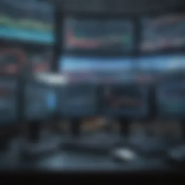 High-Tech Trading Environment A close-up of trading screens displaying financial data